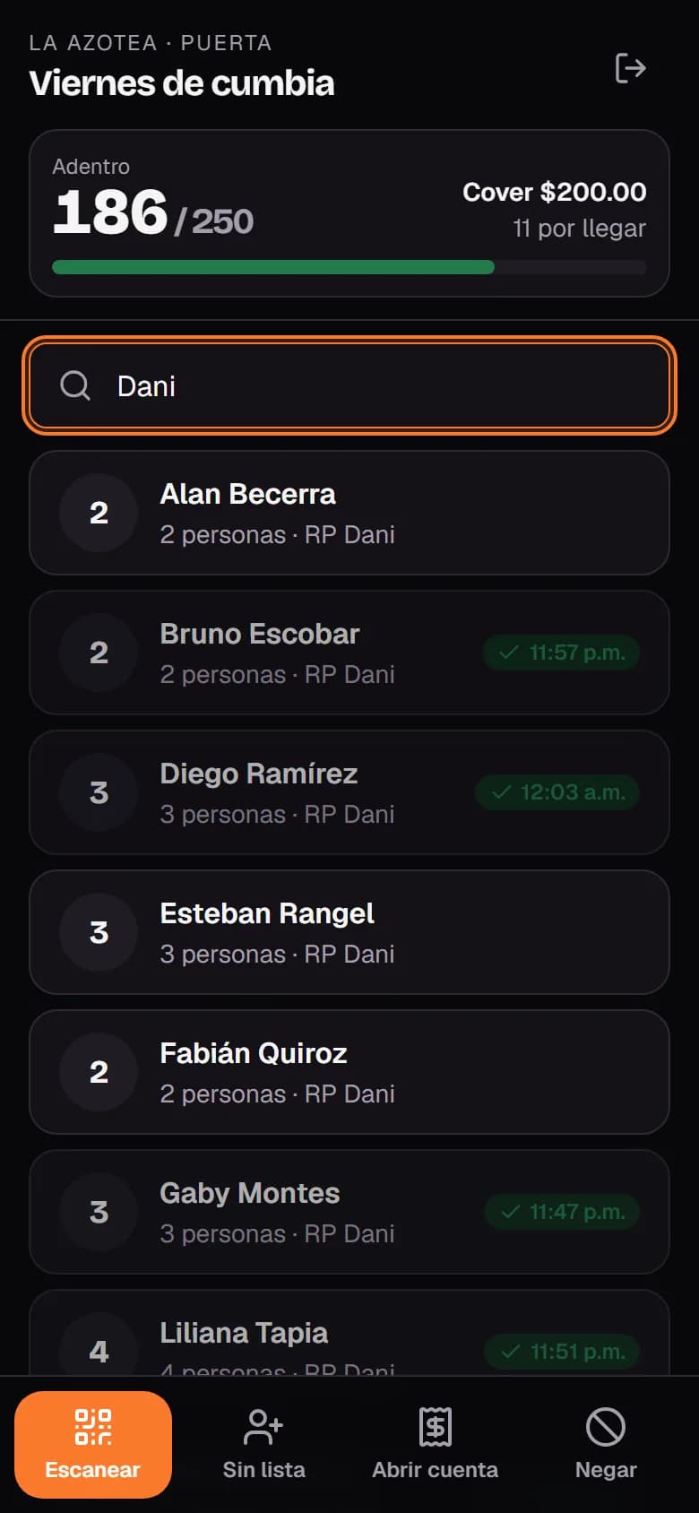 Control de puerta con lista de invitados, cover y aforo en vivo