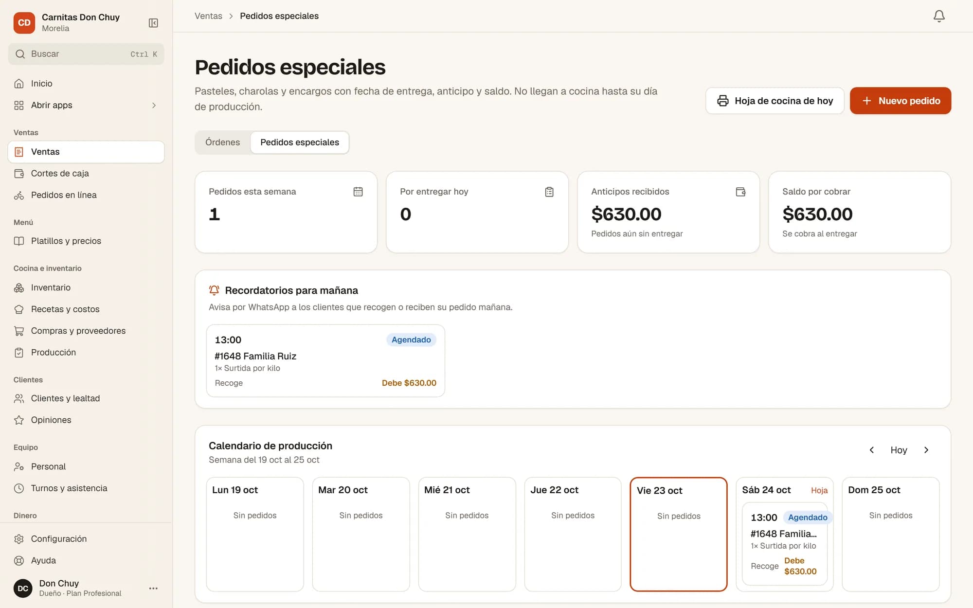Pedidos especiales con anticipo y fecha de entrega